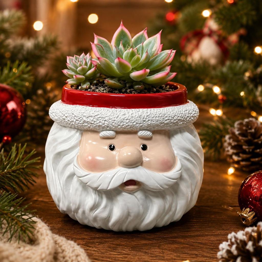Cartoon Christmas Snowman Santa Succulent Resin Small Flower Pot Holiday Desk Decoration Hot Export Style