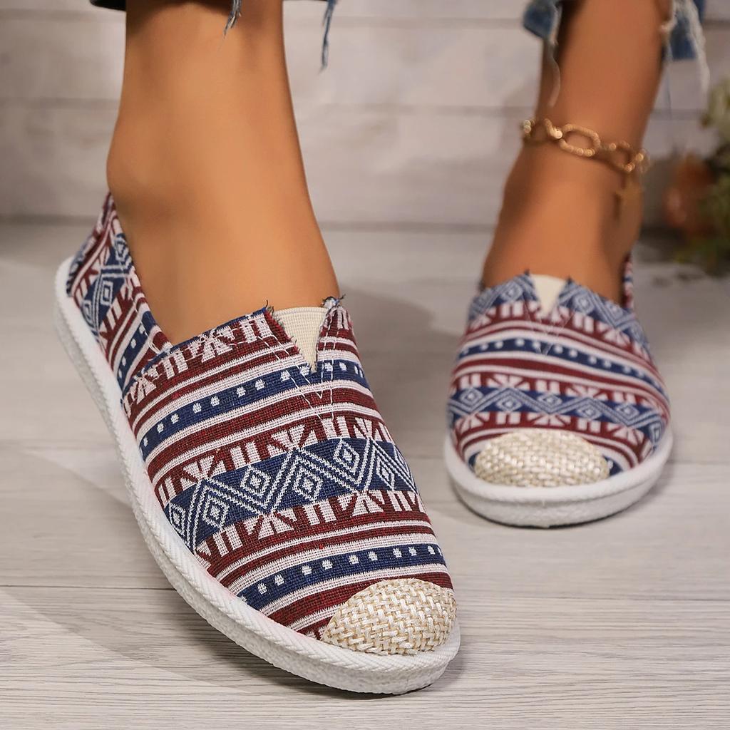 Fashion Women Slip on Flats Print Flat Bottom Light Mesh Lazy Fisherman Shoes Canvas Breathable Flat Women's Single Shoes