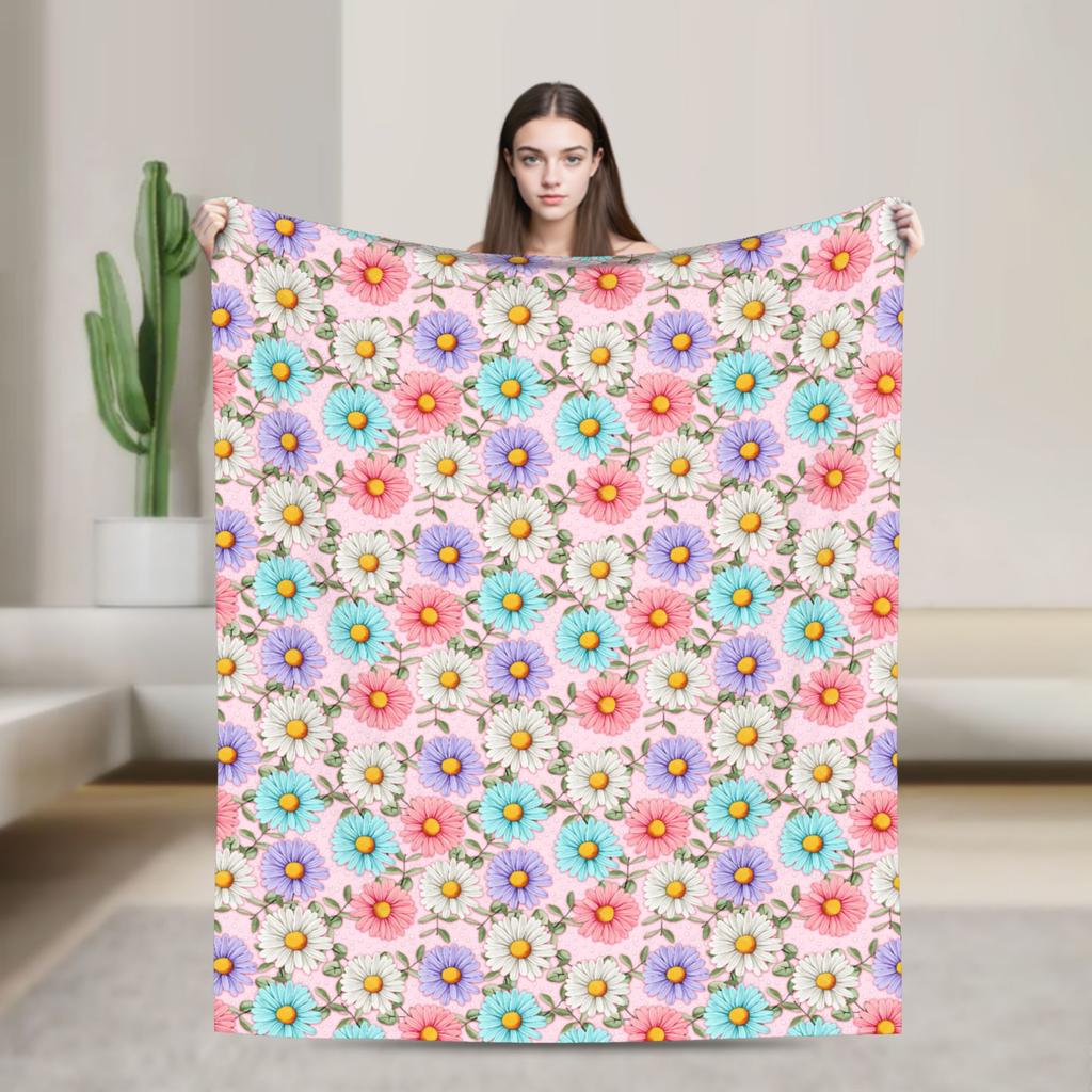 Daisy Floral Pattern Blankets Spring  Warm Cozy Throw Blanket For Adults Girls Living Room Flannel Bedspread Bed Cover