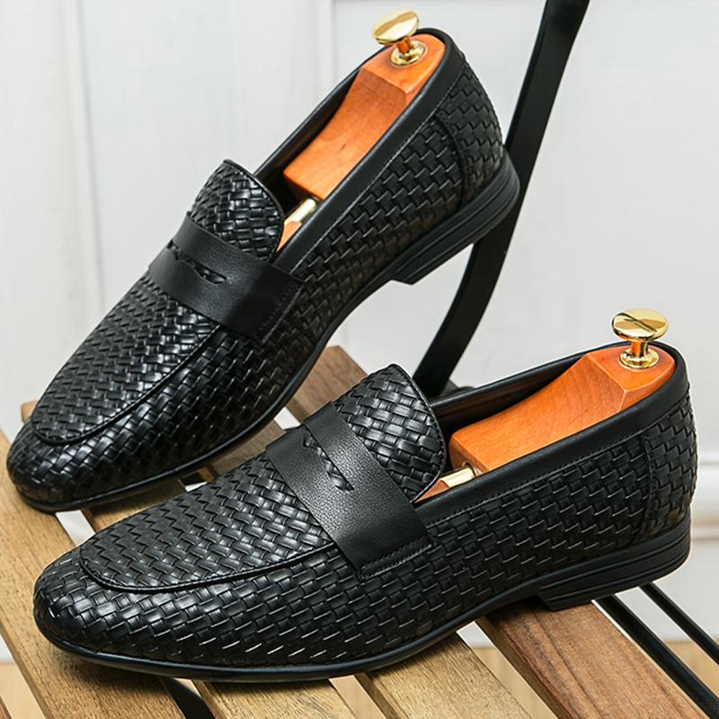 Scarpe Business Casual di Alta Qualità Uomo Tendenza Formali Ufficio Sociali Scarpe in Pelle Uomo Slip-On Mocassini in Maglia Moda Maschile