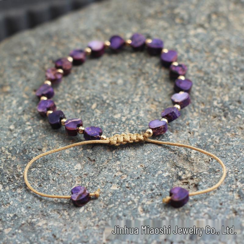 Colorful Bohemian Purple Emperor Bracelet with Adjustable Braided Hematite Spacer Beads