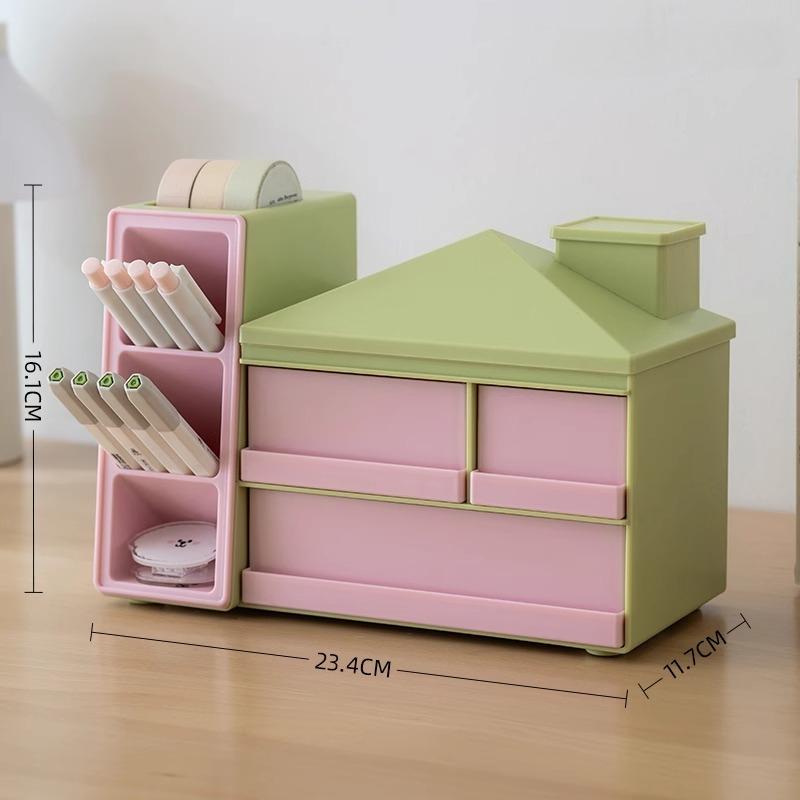 Creative Oblique Pen Holder Storage Box with Drawer Organizer Large Capacity Office Table Stationery Files Organizer with Cover
