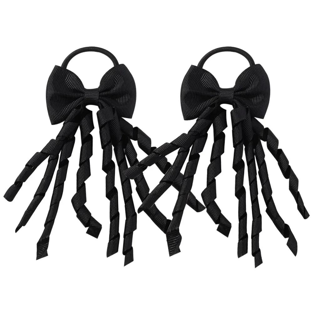 RAINBOW BOWS Grosgrain Ribbon Long Hair Ties Bows for Baby Girls Curly Hair Bows Elastic Colorful Kids Hair Band 2Pcs/lot Whole