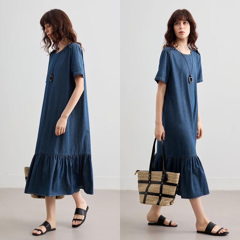Demana Ruffle A-Line Denim Dress