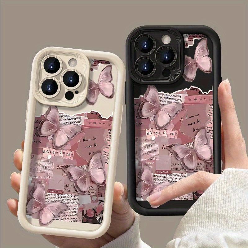 Fashion Pink Butterfly Design Phone Case Suitable for iPhone17 16 15 14 13 12 11Pro/Max/Plus Anti Drop and Anti Shock Back Cover