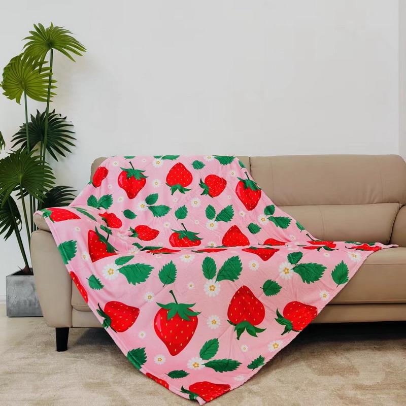 Soft Strawberry Cartoon Blanket | Lightweight Plush Throw for Bedroom, Camping & Living Room, Cozy Gift Ideaing Room