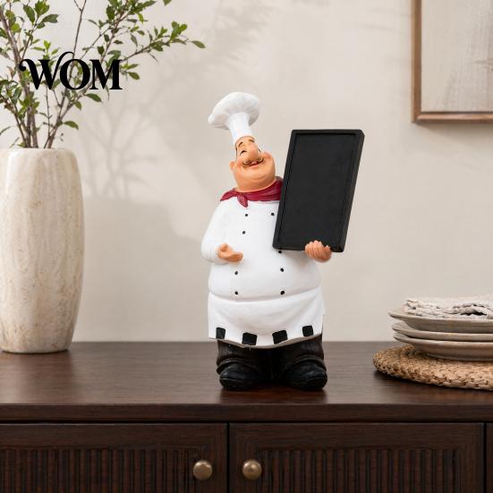 Chef Statue with Props Figurine, Resin Countertop Table Decoration, Funny Cartoon Kitchen Accessory Seasoning Bottle/Bottle Opener/Message Board