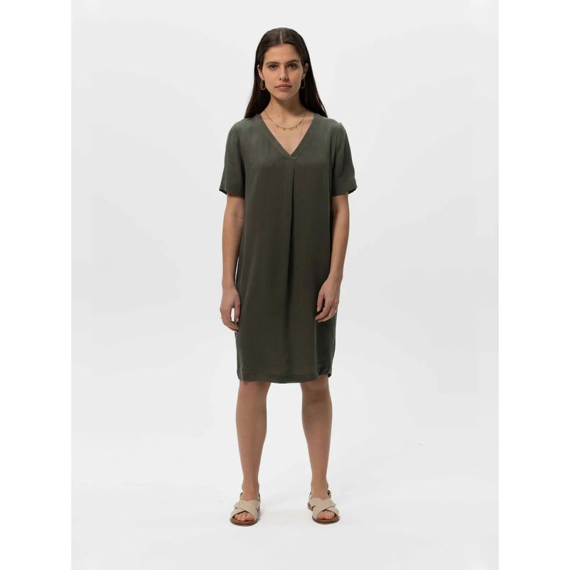 Completely Relaxed Feeling Very Comfortable Copper Ammonia Wire Over the Knee Straight V-neck Dress