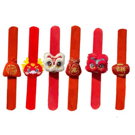 Brățară palmă de Anul Nou Chinezesc Roșu Desene Animat Dragon Leu Fuzzy Anul Dragonului Snap Band Decorare Copii Adulti Cadou Festivalul de Primăvară