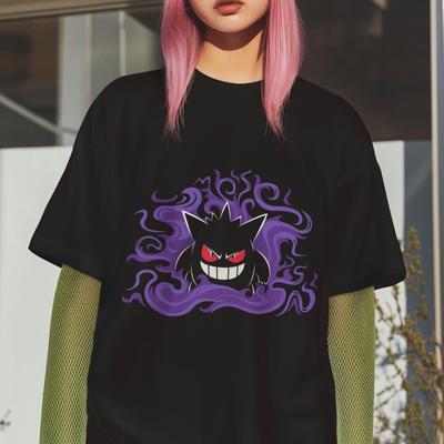 Gengar T-Shirt Ghost Type Anime Graphic Tee Purple Flame Design Unisex Casual