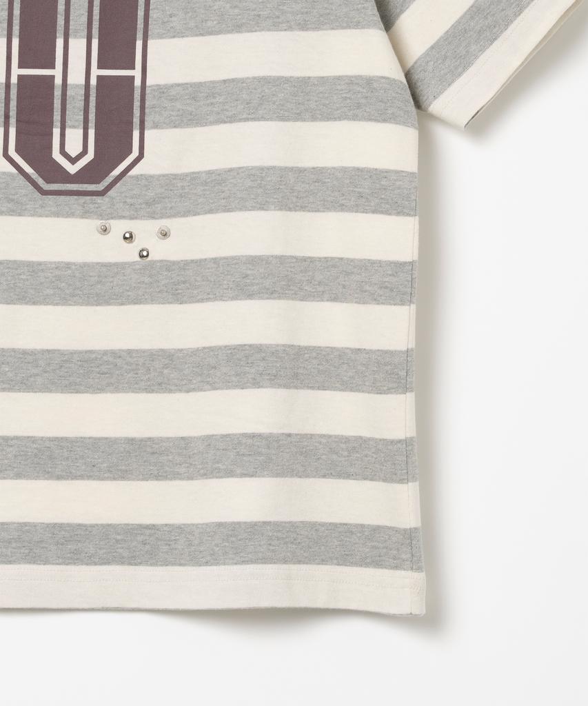 MILLO WOMEN Off-Shoulder Striped T-Shirt [Melange Gray]