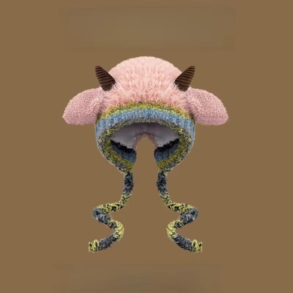 

Lamb Thickened New Cute Plush Knitted Pullover Hat for Women Warm Autumn and Winter Cycling Versatile Pullover Hats розовый