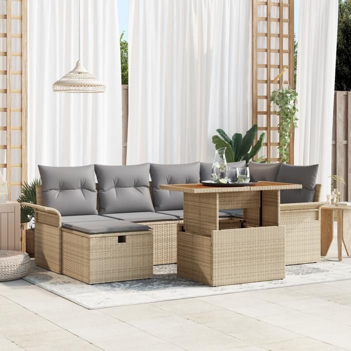 VidaXL Ensemble de 7 Pièces de Canapés de Jardin avec Coussins Beige Rattan Poly 3359913
