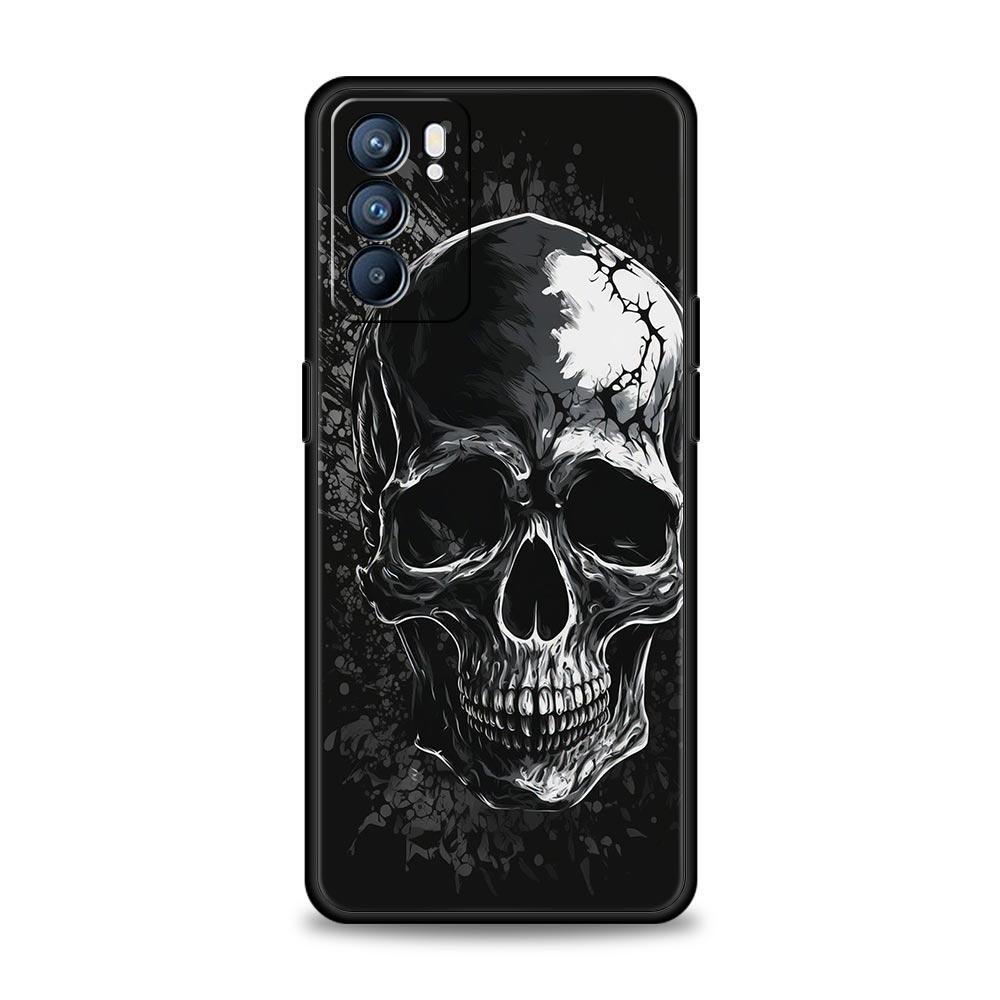 Phone Case Cover For Oppo A17 A31 A54 A57 A78 A79 Find X5 X6 Reno 7 8 10 11 12 13 F Pro 5G Soft TPU Shell Terror Black Skull Bag