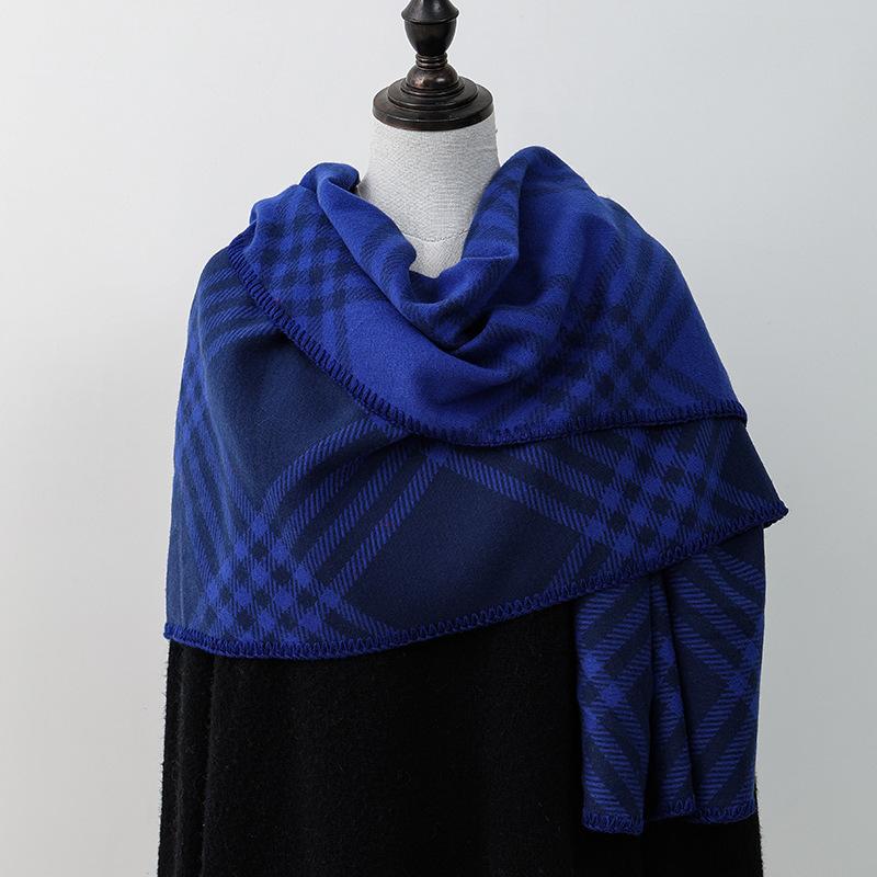 Double sided Plaid Scarf for Women Winter Warm Wool Scarf  Autumn and Winter Korean Style Cashmere Scarf with Atmosphere