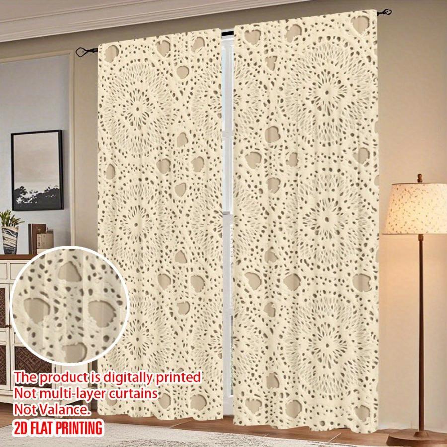 2PCS Digital Printed Curtains with Beige