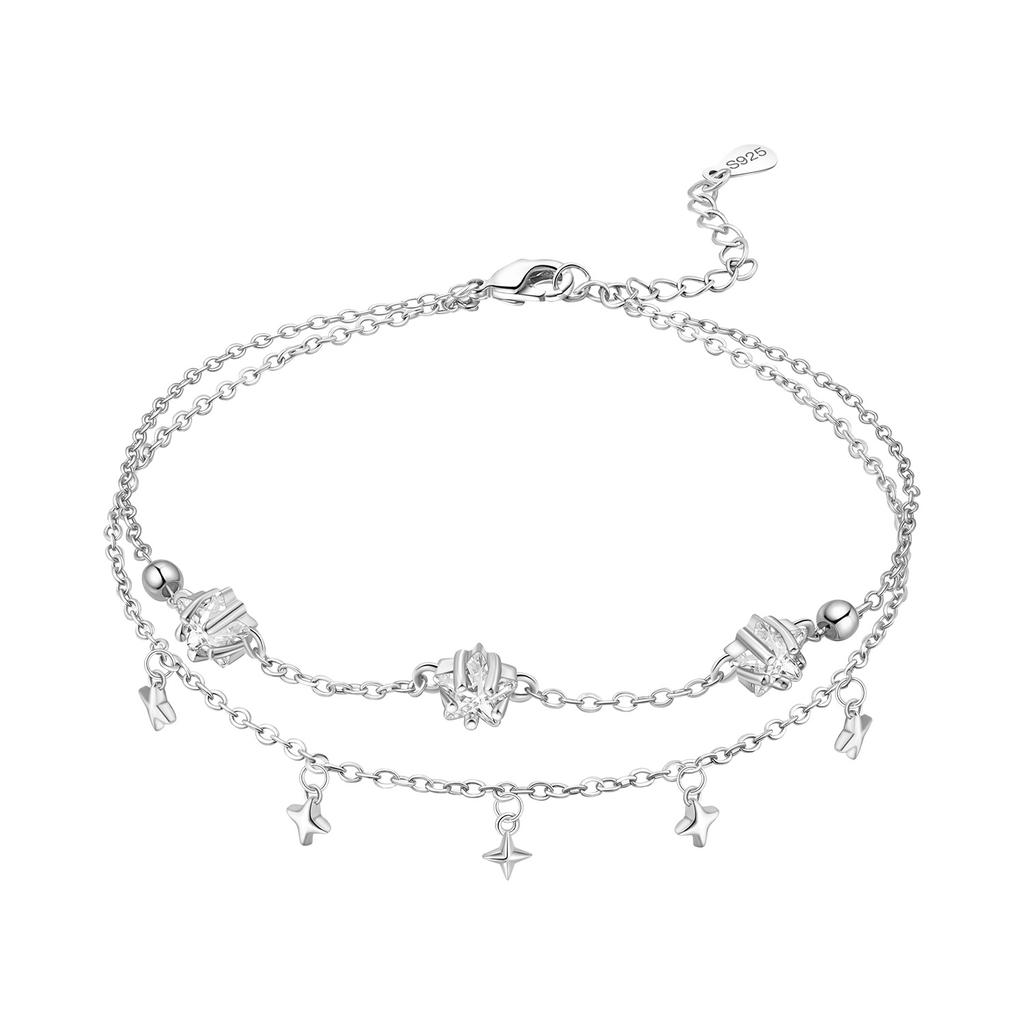Orstarry S925 Silver Double Star Anklet Women Summer Chain Ankle Bracelet Party Jewelry Gift