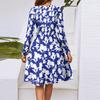 Women's Fashion Casual V-Neck Long Sleeve Waist Floral Print Midi Dress