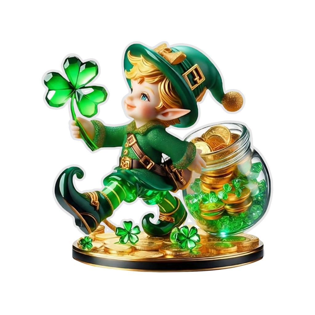 2D St Patricks Day Figurines Decorations St. Patricks Statue Acrylic Resin Figurine Gifts For Spring Home Indoor Table Desk Shelf H