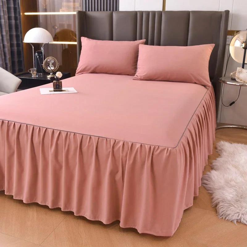 Solid Color Bed Skirt Single Bed Cover Non-slip Mattress Protector 1.2/1.5/1.8M  (Without Pillowcase)