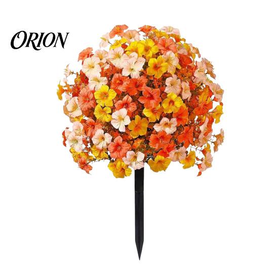 Reusable Plastic Flowers for DIY Crafts Artificial Fall Outdoors, Fake Autumn Topiary Ball, UV Resistant Faux Mums with Ground Plants Home Decor Spike