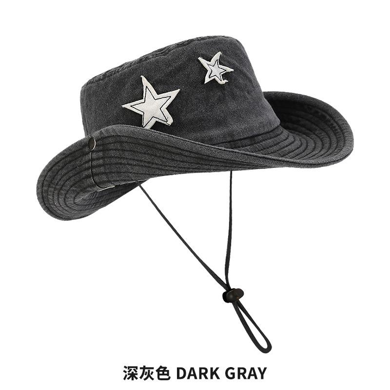 Retro Stars Pink Western Cowboy Hat Men and Women  Outdoor Camping Alpine Cap Summer and Autumn Big Brim Sun Proof Bucket Hat