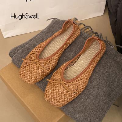 Fashion Natural Vine Straw Weaved Ballet Flats Woman Summer  Breathable Braided Ballerina Shoes Ladies Soft Sole Hollow Out Linen Loafer