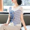 Chic Casual Printed Knitwear Short Sleeve Summer Top for Moms - Versatile, Stylish T-shirt for Middle-Aged and Older Women.