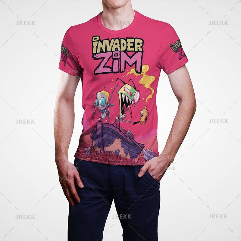 Cartoon Anime Invader Zimní tričko Pánské léto Krátký rukáv Cool Tričko s 3D potiskem Funny Dib Membrane Tops Trička