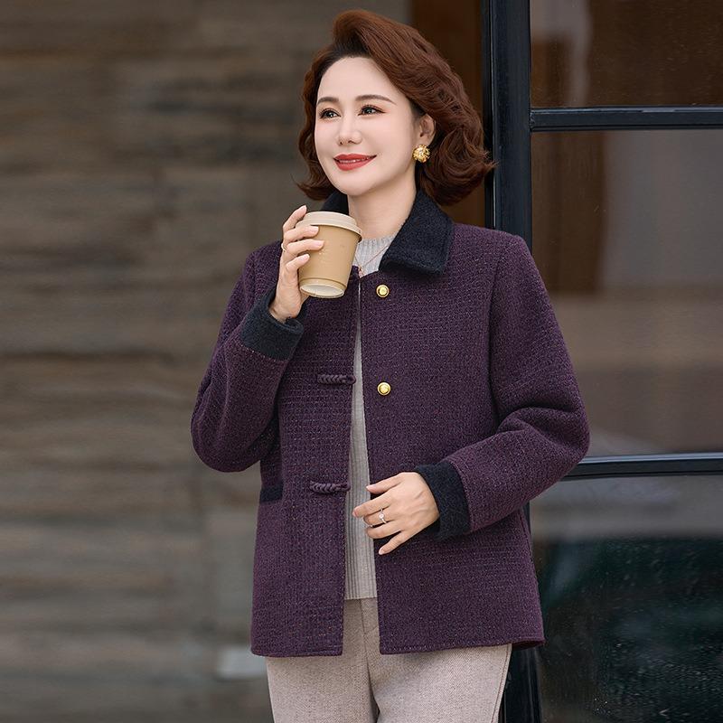 Mom's Spring and Autumn Fleece Thickened Woolen Coat To 0-year-old Middle-aged and Old Women's High-grade Coat