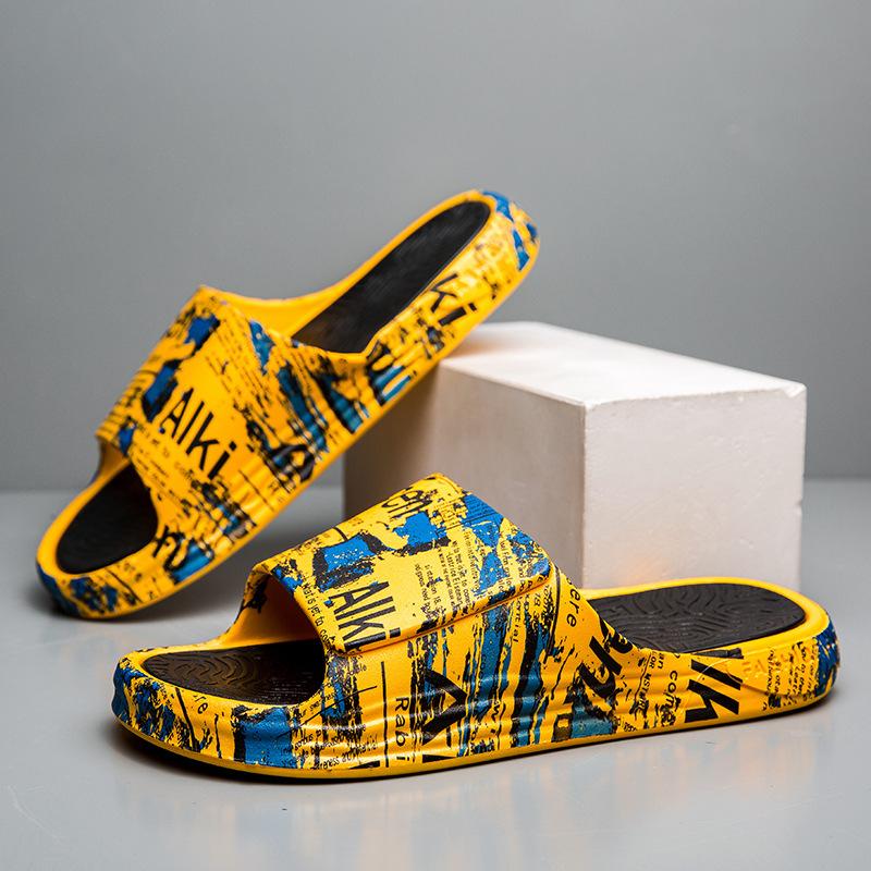 

New EVA slippers men s outer wear home soft bottom, anti-skid and wear-resistant thick bottom, lined transfer one-word drag 44 жовтий