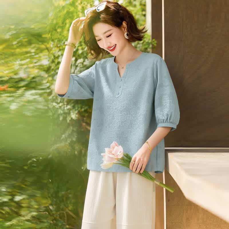 KAVON 2026 Summer Jacquard Mid-Sleeve Top & Casual Pants Set 2XL синий