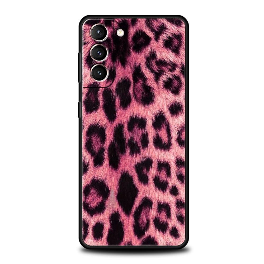 Phone Case For Samsung Galaxy S25 Edge S24 S23 S22 S21 Ultra S20 FE 5G S10 S10E S9 Plus Soft Cover Pink Leopard Print Pattern
