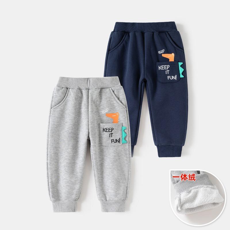 Korean Style Boys Fleece Lined Long Sports Pants Kids Children Winter Autumn Trousers
