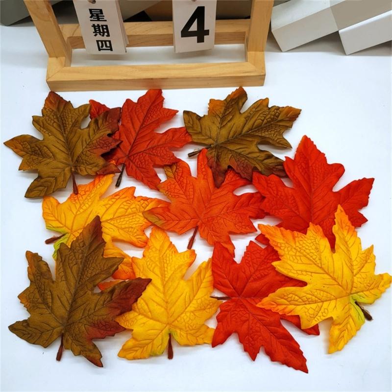 10PCS Bright Colored Faux Maple Leaf Models With Natural Texture For Home Decors And Seasonal Displays