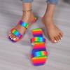 Fashion 2025 Fashion Women's Flat Slippers Summer New Square Head Rainbow Open-toe Soft Sole Anti-slip Wear-resistant Low Heel Shoes