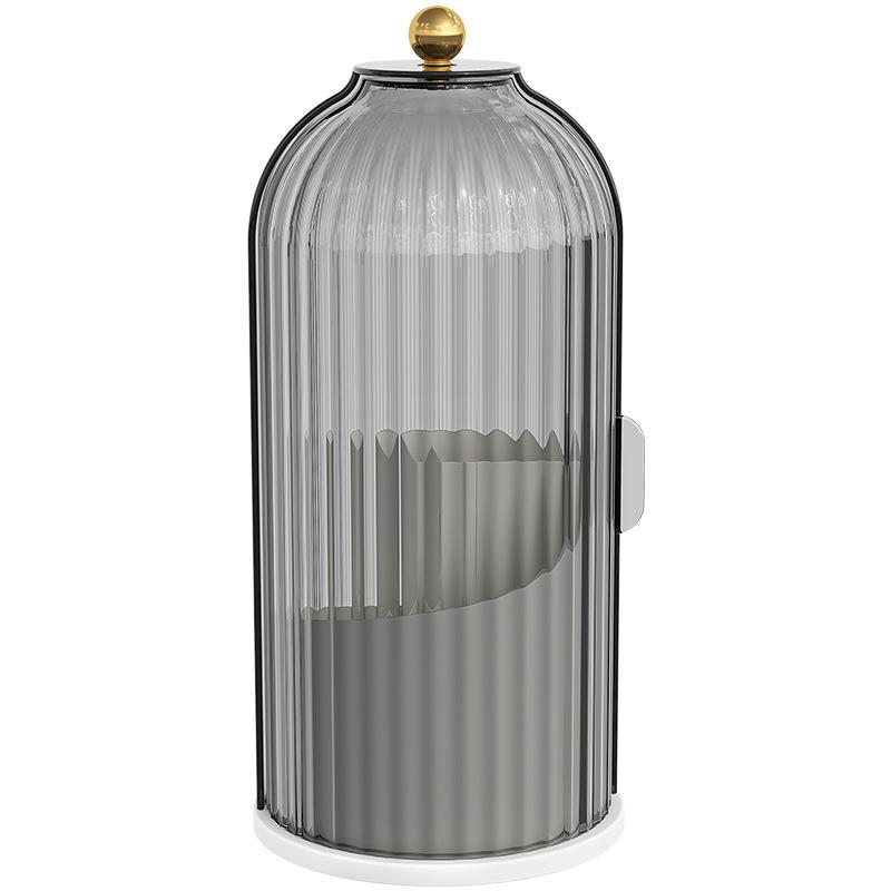 Birdcage Rotating Makeup Brush Holder with Dustproof Compartments for Desktop Cosmetics and Pen Storage