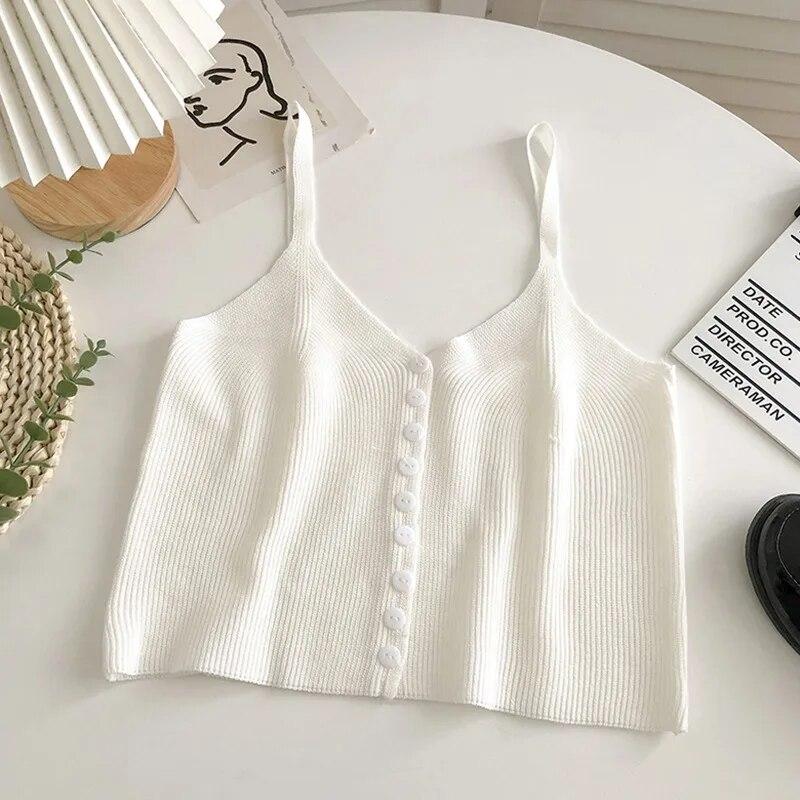 

Женская однотонная майка без рукавов с v-образным вырезом, легкий укороченный вязаный топ, облегающая повседневная базовая рубашка One Size