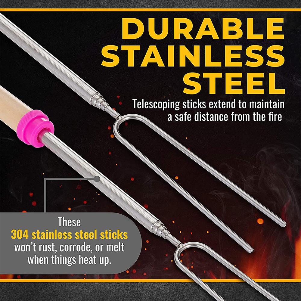 8 pcs Barbecue Skewers Extendable Marshmallow Roasting Sticks Stainless Steel BBQ Telescoping Smores Skewers