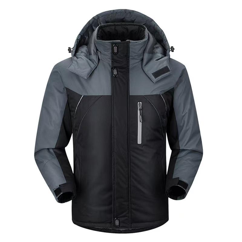 

Cotton-padded Jacket Men s Plus Velvet Thickened One-piece Winter Outdoor Reflective Jacket Warm Men s Jacket Mountaineering Cotton-padded Jacket XL чорний