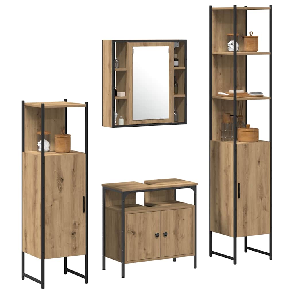 Bathroom Furniture Set with Shelf 4 Pcs Artisan Oak Wood Based Material
