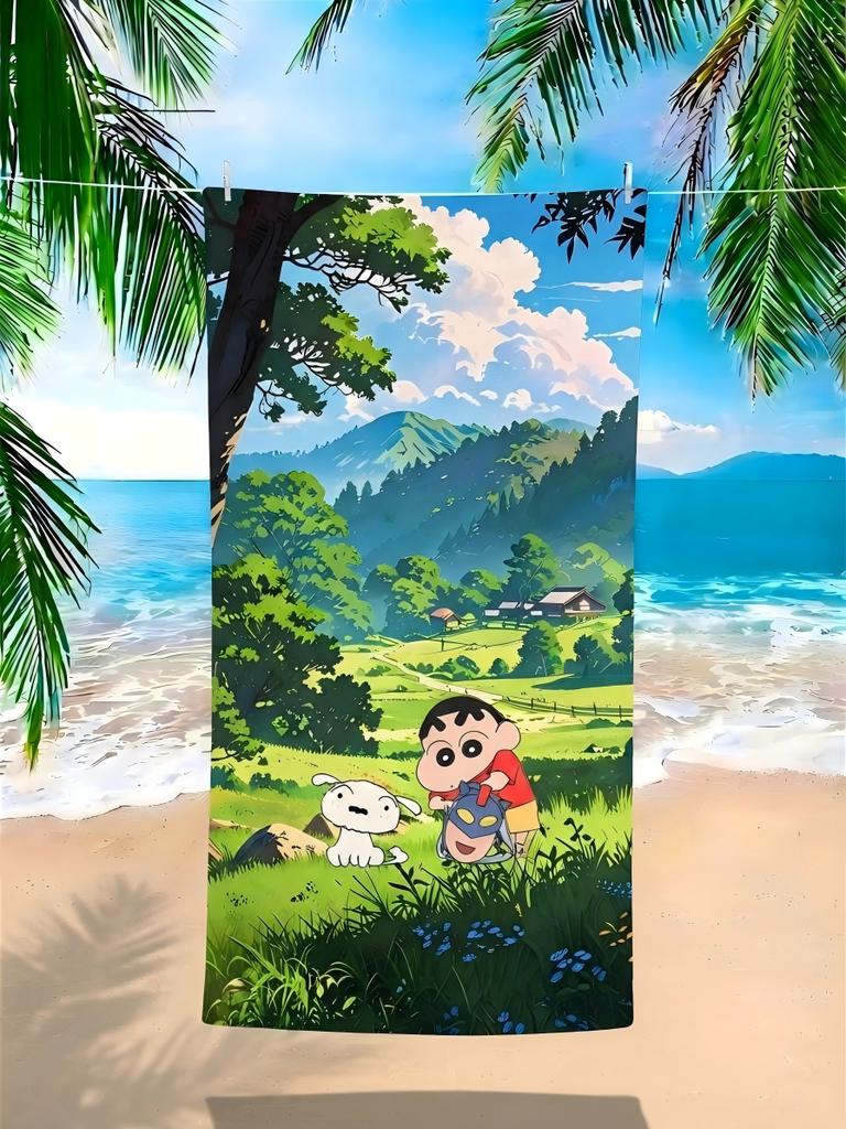 Crayon Shin Chan Microfiber Beach Towel Shinchan Shiro Dog Mountain Village Print Quick Dry Sand Free Kids Pool Bath Travel Gift