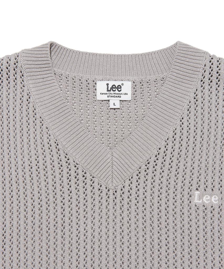 Lee V-Neck Scalloped Knit Vest Light Gray
