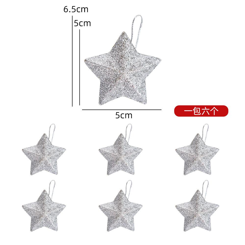 6Pcs Christmas Ornament Gold Powder Pentagram Pendant Christmas Tree Decoration Gold Three-dimensional Star Pendant