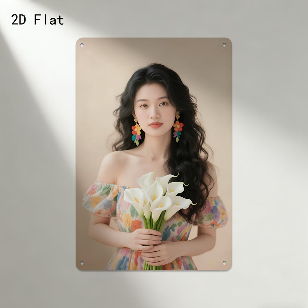 Aluminum Modern KoreanStyle Woman Portrait Flat Sign D Decorative Wall Art for Living Room
