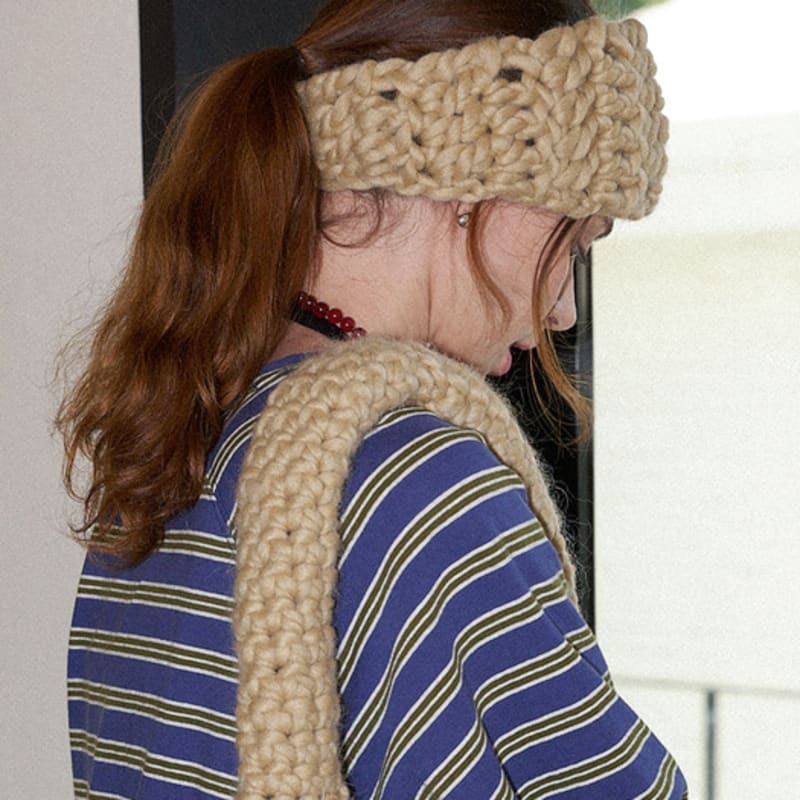 Slowslowly Wool 100% Handmade Crochet Hairband _ Beige