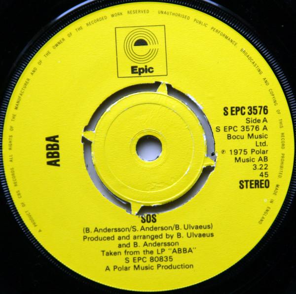 7-дюймовая пластинка ABBA SOS SEPC3576 Epic 1975 UK Rock Б/у