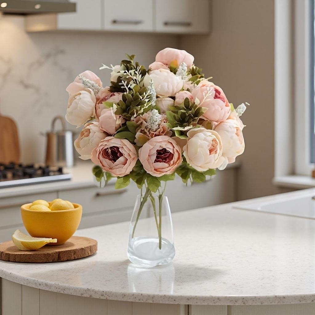 Faux Peony Bouquet 13 Heads Flowers Bud Vintage Artificial Peony 47cm Silk Flowers for Wedding Home Decoration,1pc