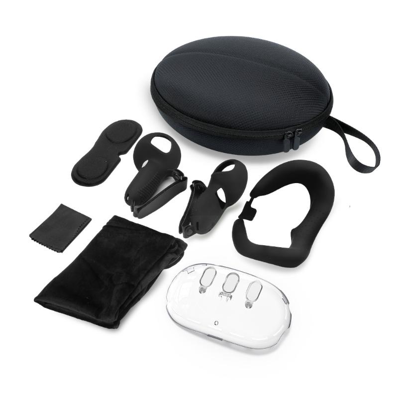 VR Headset Storage Protections Set for Quest3 Helmet Crystal Cover Drawstring Bag Silicone Grip Cover Lens Guard