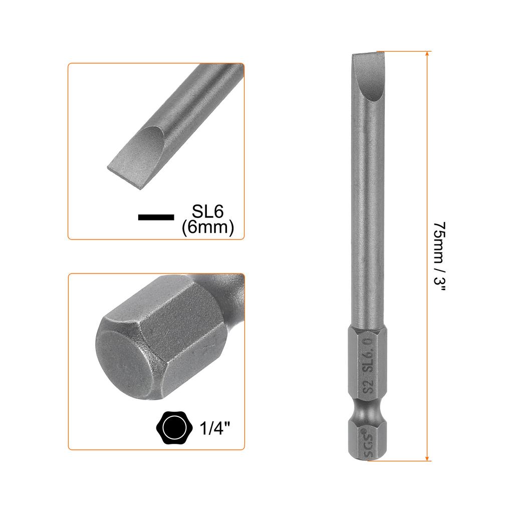 1/5/10pcs Magnetic Slotted Screwdriver Bits SL2 SL3 SL4 SL5 SL6 S2 Flat Head Screwdriver Bit 1/4" Hex Shank Screw Driver Bits